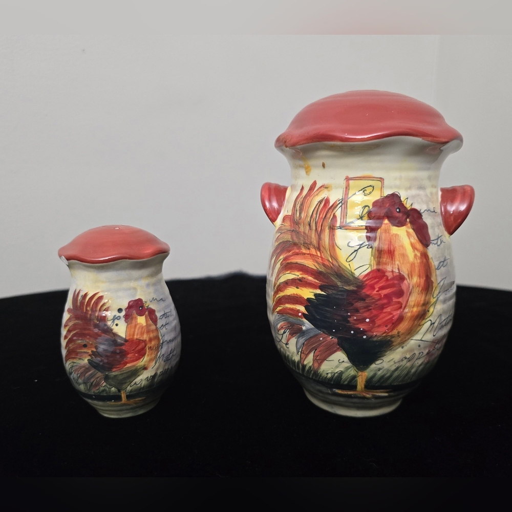 Susan Winget Pepper And Cheese Shakers Set Of 2 Rooster Theme Ceramic READ